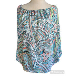 XL Premise blue paisley off shoulder women's blouse #15